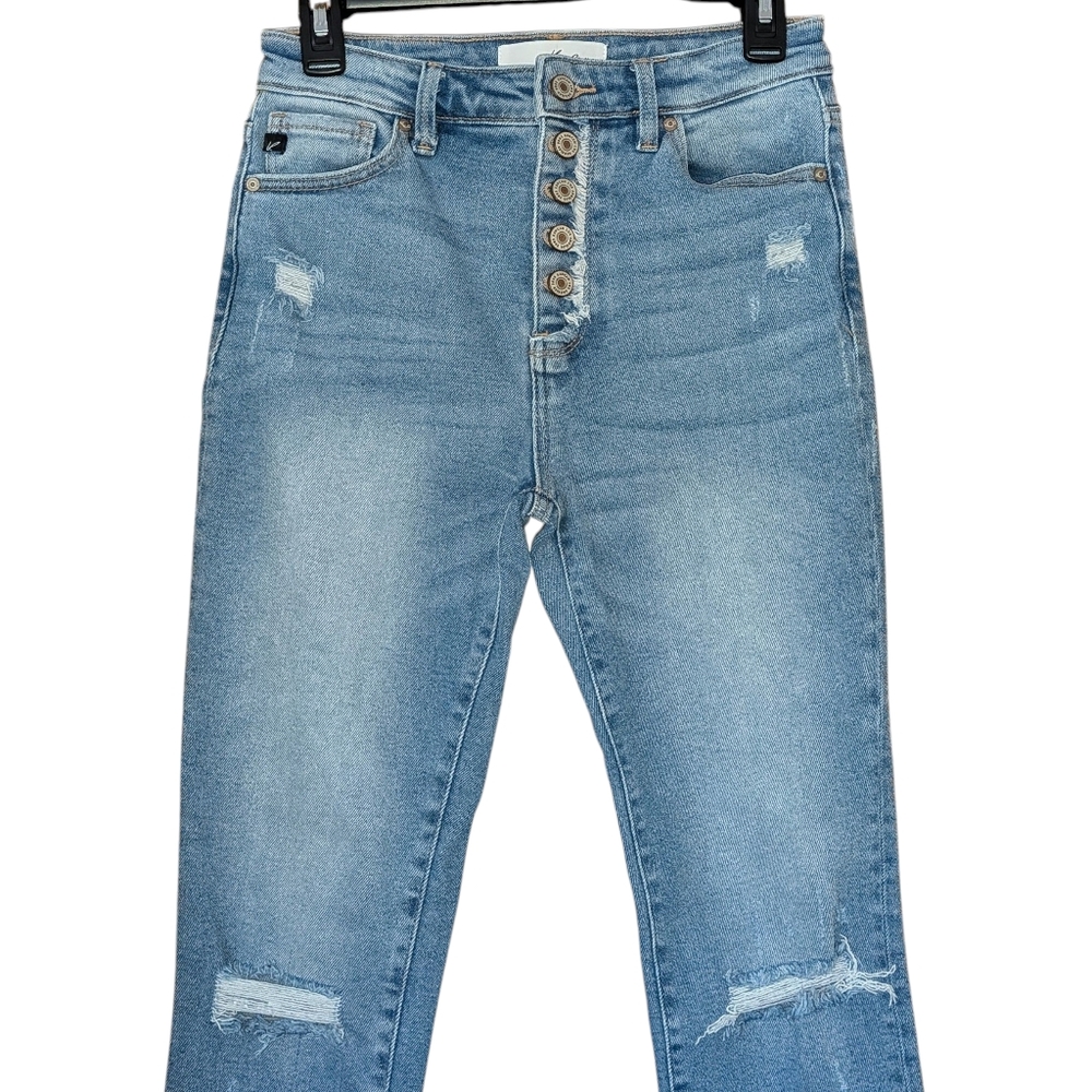 Kancan Womens Size 3 25 Light Wash High Rise Distressed Skinny Jeans Button Fly